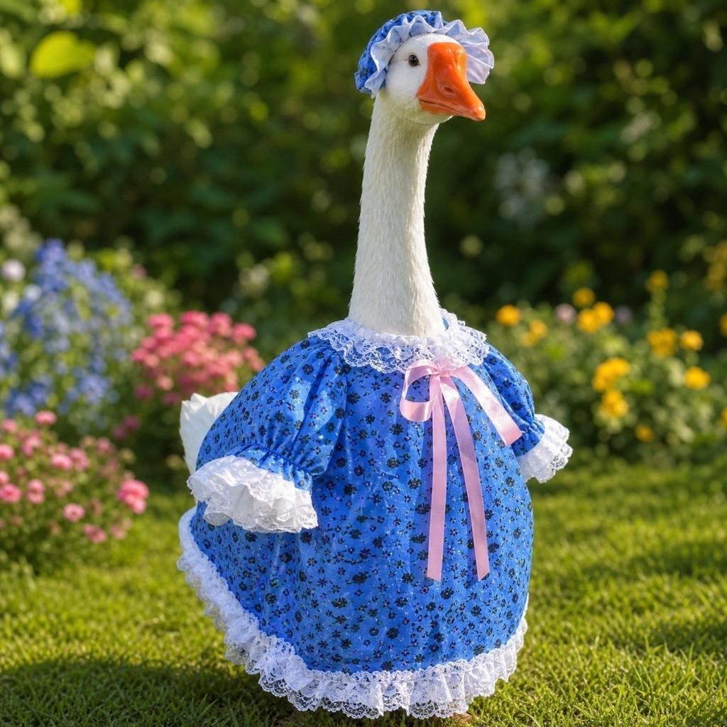 Porch Goose Outfit Holiday Costume Set with Dress and Bonnet Suitable for Indoor Outdoor Decorative Use