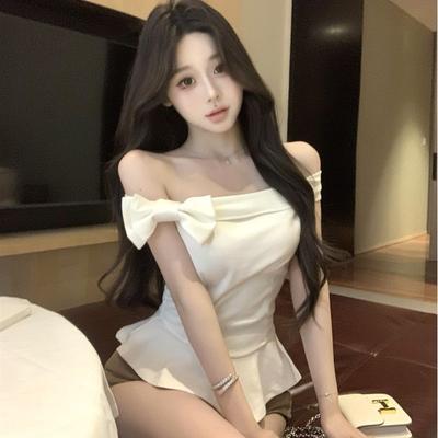 Sommer Neuer Stil Wind Schleife Ein Schulter Slim Fit Kurzarm T-Shirt Damen Crop Top