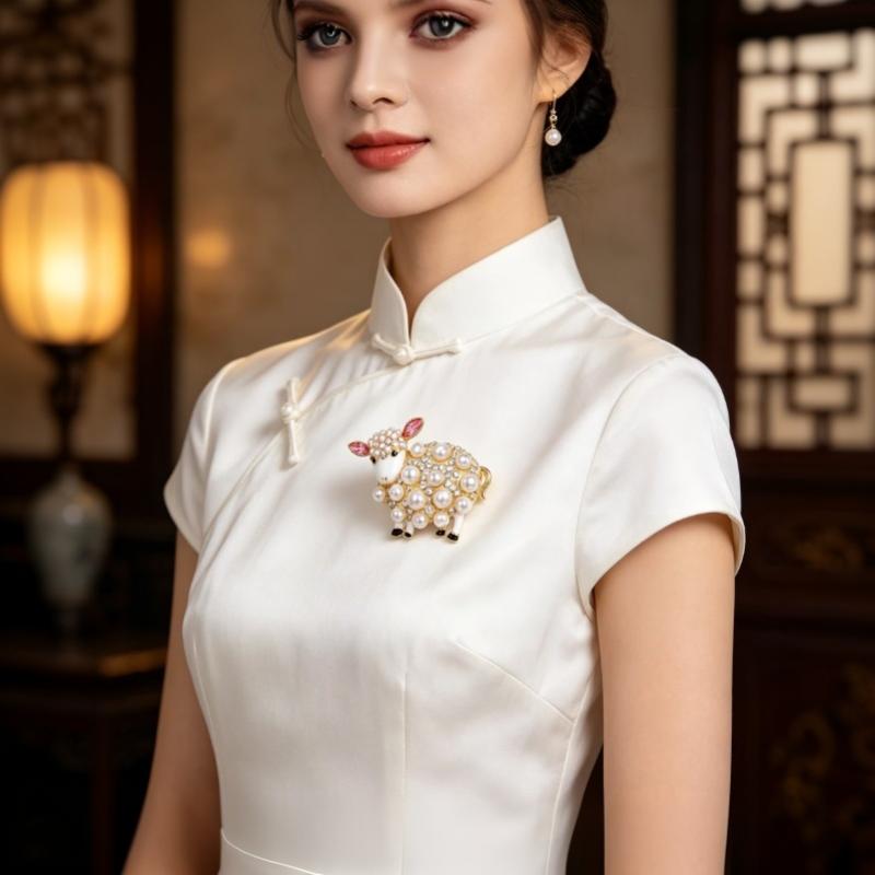 Cute Sheep Brooches For Women Lamb Pin Y2K Shiny Pearl Crystal Lapel Pins Badges 2027 New Year Gifts Fashion Jewelry Accessories