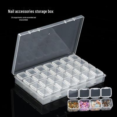 Nail Art Jewelry Storage Box - 28-Grid Detachable Rhinestone Organizer for Small Accessories