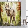 Forest Wolf Shower Curtains Full Moon Mountain Winter Cedar Grey Blue Bathroom Decor Polyester Fabric Bath Curtain With Hooks