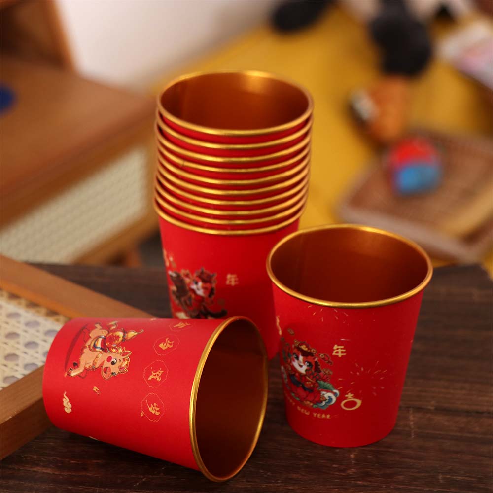 50pcs Gold Foil Spring Festival Paper Cup Horse Pattern Drinking Tea Cup Water Cup  Birthday