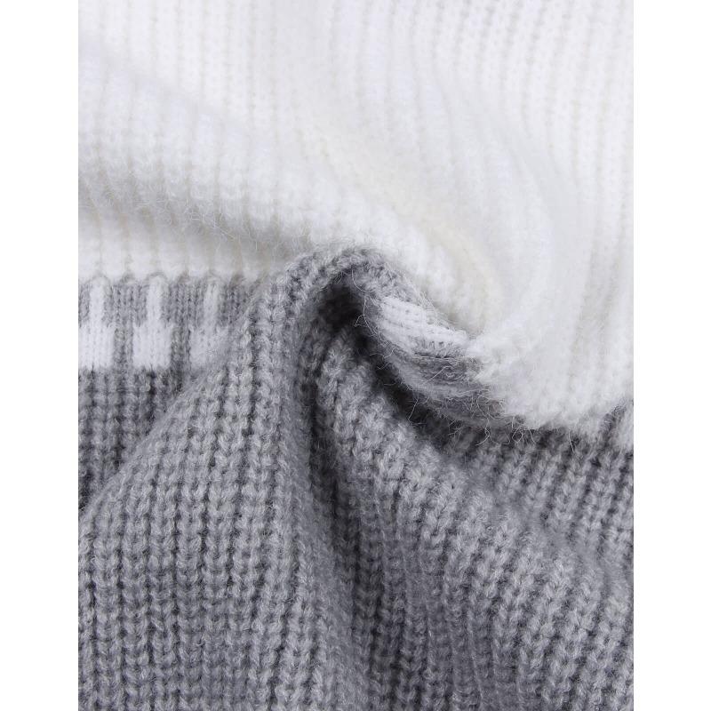 Женский осенне-зимний полосатый винтажный контрастный цветной пэчворк-свитер с круглым — фото 6