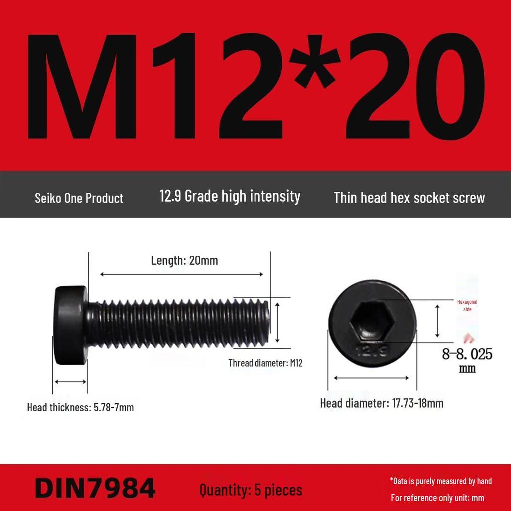 DIN7984 Grade 12.9 Thin Head Hex Socket Cap Screws - Sizes M3 To M16