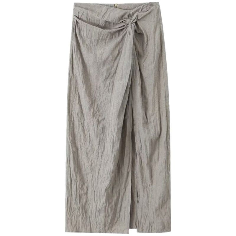 Fashion Style 2024 Summer New Arrival Women's Clothing Stylish High Waist All-Matching Linen Midi Skirt 5221100