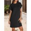 Women'S Fashionable Solid Color Short Sleeved Round Neck Casual Sports Short Dress With Pockets