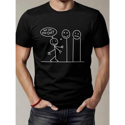 Kurzarm-T-Shirt mit minimalistischem Strichmännchen-Design, Bequeme Freizeitkleidung für Herren, Mit humorvollen Aufdrucken und lustigen Grafiken