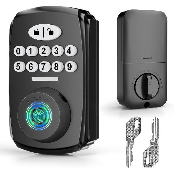 Keyless Entry Door Lock Deadbolt Fingerprint Door Lock - PHYSEN Smart Deadbolt Set for Front Door - Electronic Digital Keypad Lock - Biometric- Auto