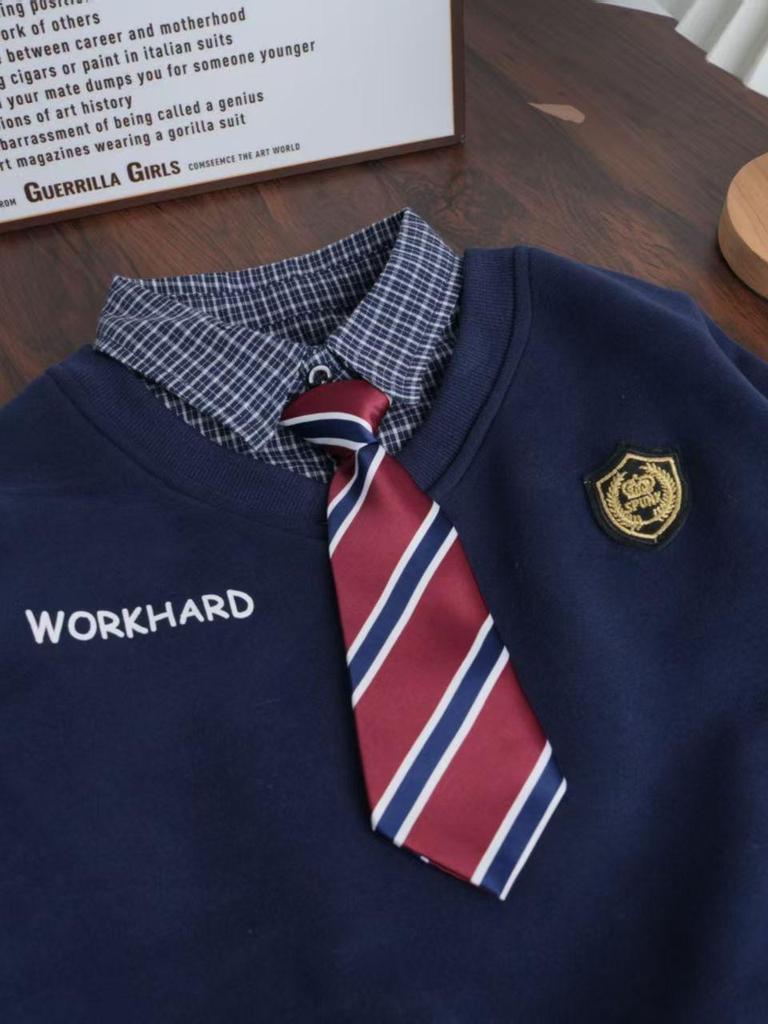 Boys' Autumn/Winter Long Sleeve Polo Hoodie with Tie and Velvety Inner Layer