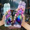 1PC Peacock Feather Colorful Art Print 750ml Color Plastic Sports Water Bottle Leakproof Flip Straw Lid Suitable for Sports Office Home Use