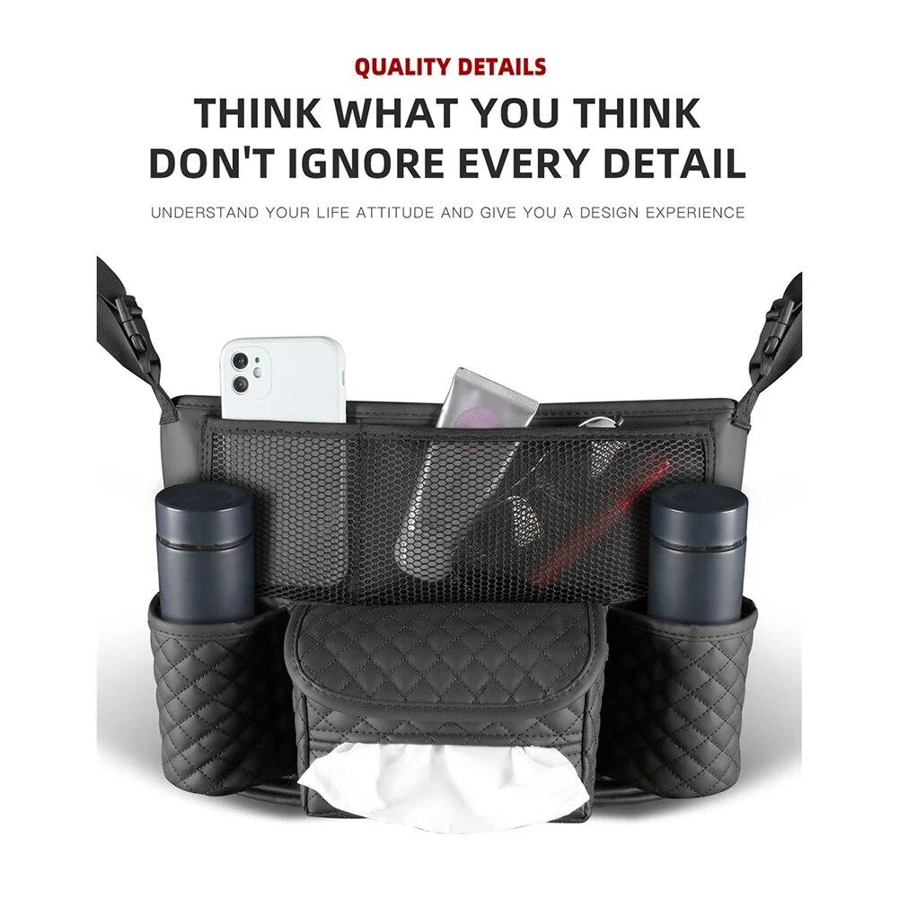 Car Seat Storage Bag PU Leather Auto Seat Middle Box Hanging Pocket For Stowing Car Organizer Holder For Handbag Tissue Drink