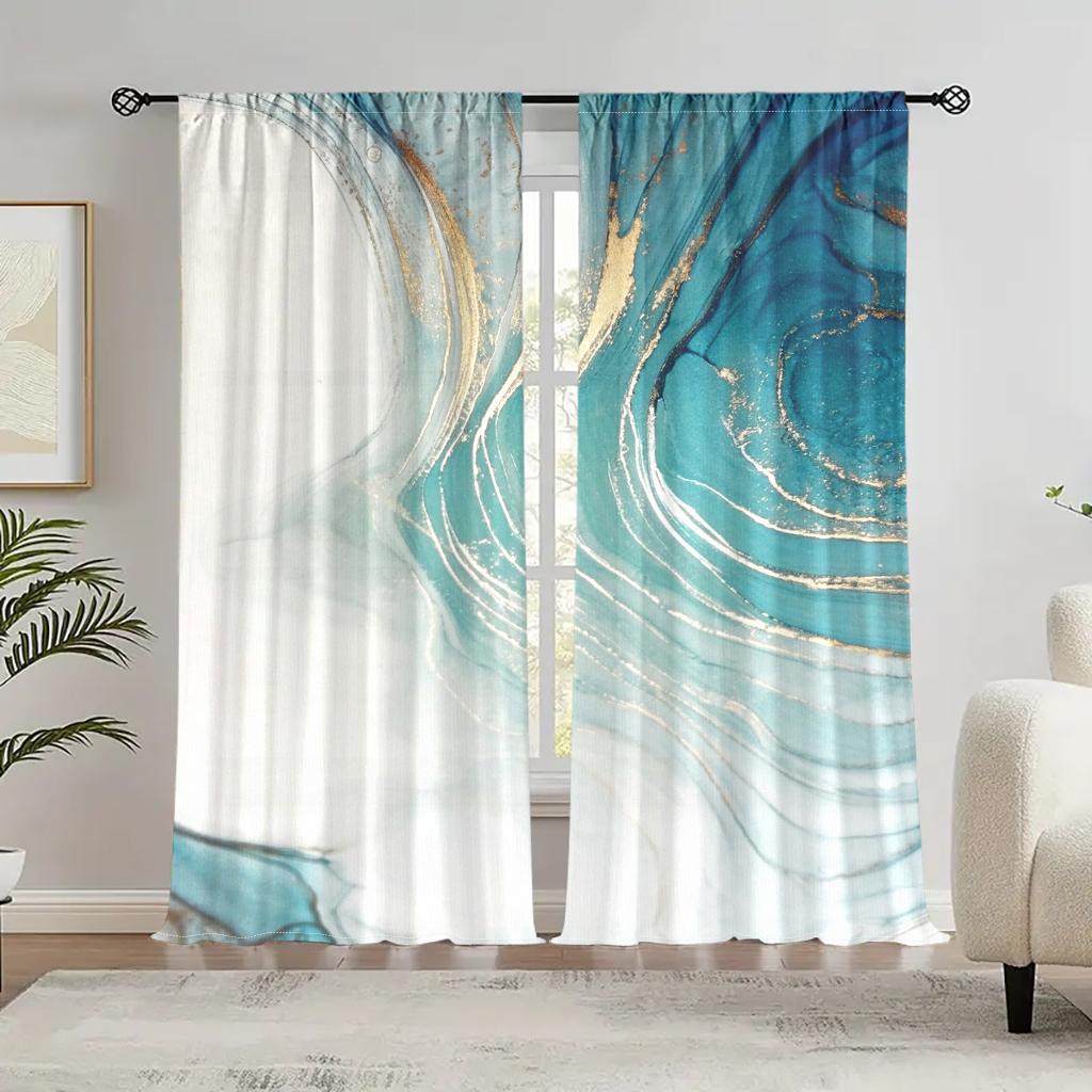 

2pcs Set Green Marble Print Curtains - Rod Pocket Design, Digital Print Polyester Drapes for Living Room, Bedroom, Kitchen W150H166cm(59x62in)&Rod Pocket белый