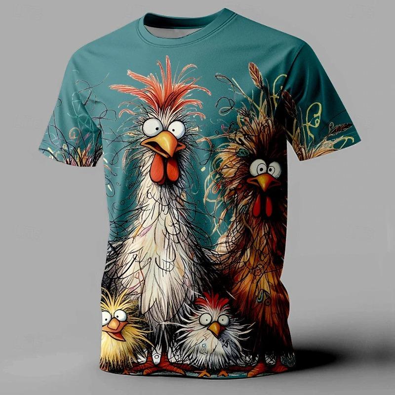 Lustiges Herren-T-Shirt mit Tier-Hühner-Aufdruck, Sommer, lässig, kurzärmlig, Street Fashion, O-Ausschnitt, Pullover, übergroße Herrenkleidung