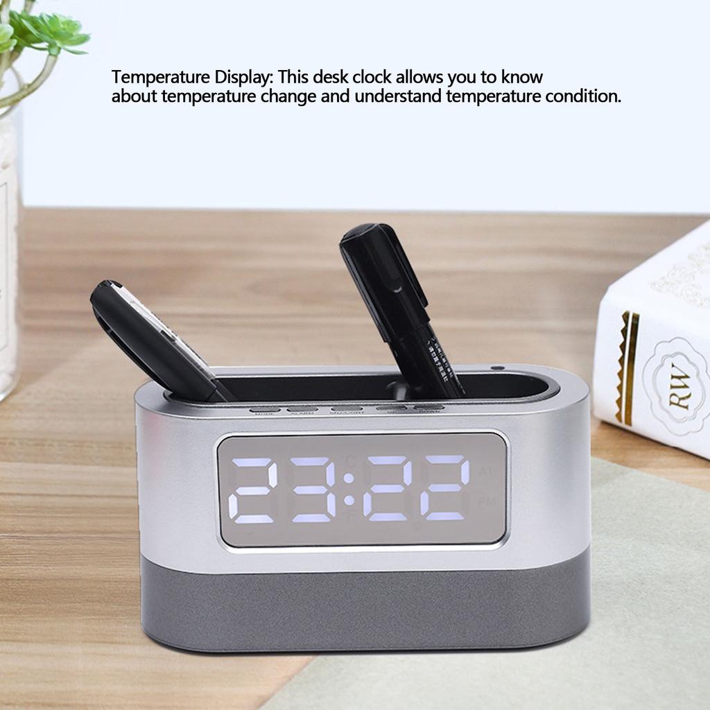 Pen Holder Alarm Clock Pen Holder Design Time Memory Time Date Temperature Display LED Clock for   Dormitory