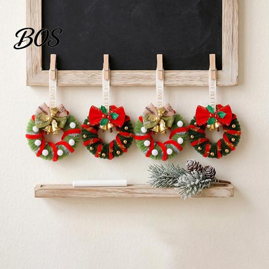 Decorative Door Lintel Wreath Handmade Pipe Cleaner Christmas Ornament, Chenille Stems Mini Festive Wall Hanging Crafts with Bow Bells for Holiday