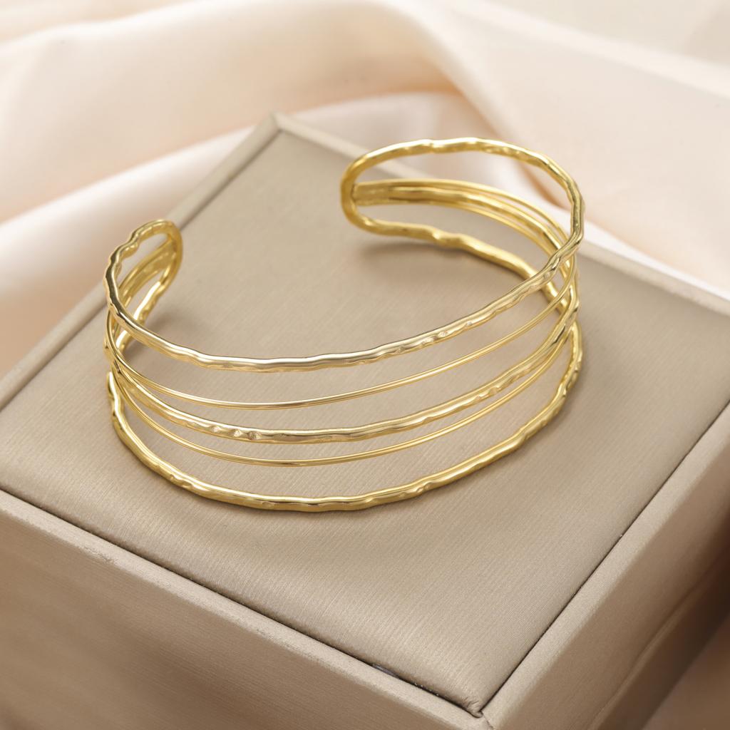 Cazador Minimalist Gold Plated Cuff Bracelets Stainless Steel Adjustable Women's Hand Bracelets Waterproof Jewelry Party Gift