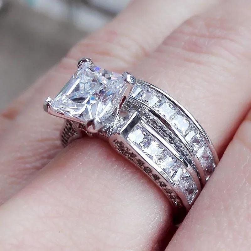 2Pcs/set Fashion Bridal Set Elegant Rings for Women Wedding Engagement Jewelry With Full Shiny Crystal Zircon Female Ring