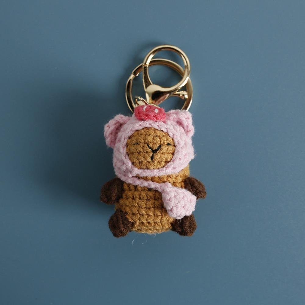 Cute Knitted Capybara Keychains Creative Knitting Capybara Doll Crochet Keyrings for Car Keys Kapibala Keychain for Bag Pendant