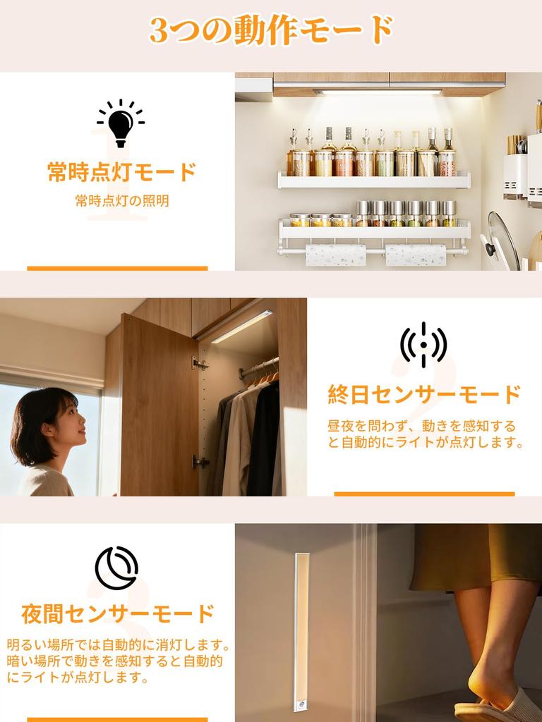 CHAMCHOI Motion Sensor Light, Indoor, Rechargeable, 30cm, Magnetic, No Installation Required, Closet Lighting, LED Bar Light