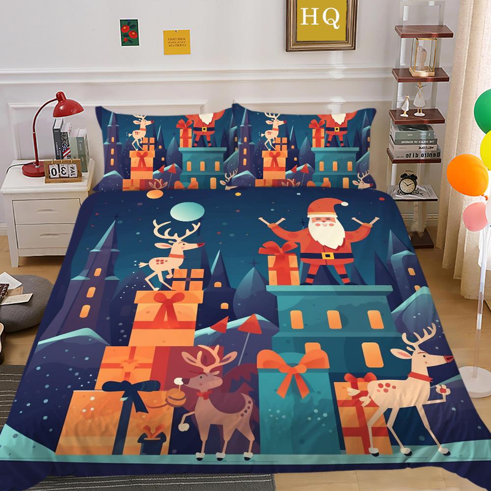Christmas Printed Home Bedclothes Microfiber King Size Bedding Set Cover Children Superior Duvet Cover Set
