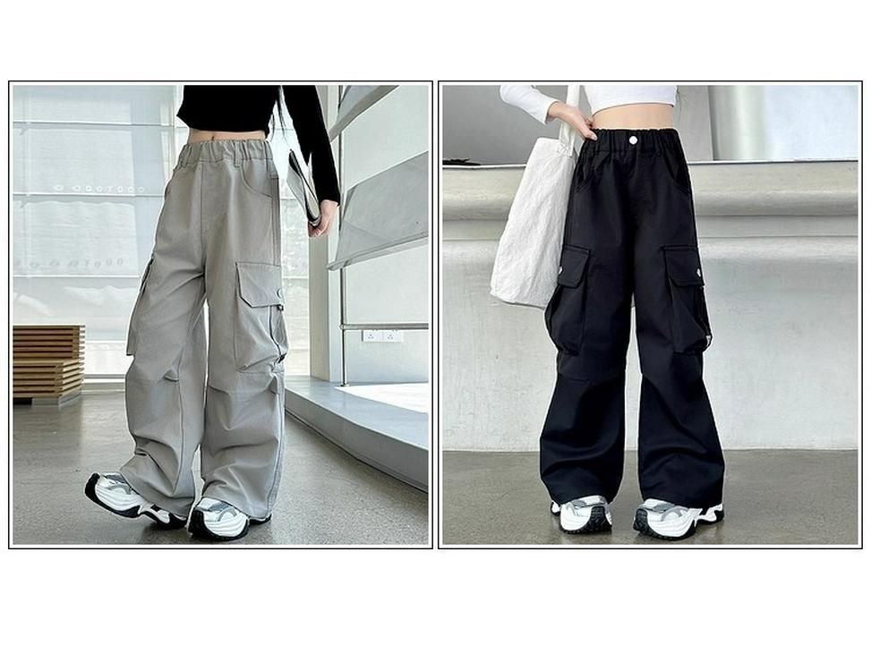 Mädchen Cargo Hose - 2025 Neuer Stil Frühling & Herbst, Lockeres gerades Bein für mittlere & große Kinder, Ideal für Tanz & Sommerbekleidung.