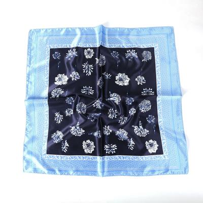 Stewardess Silk Scarf Floral Print 60Cm Small Square Scarf Satin Imitation Silk Scarf Decorative Scarf Neck Protection Scarf