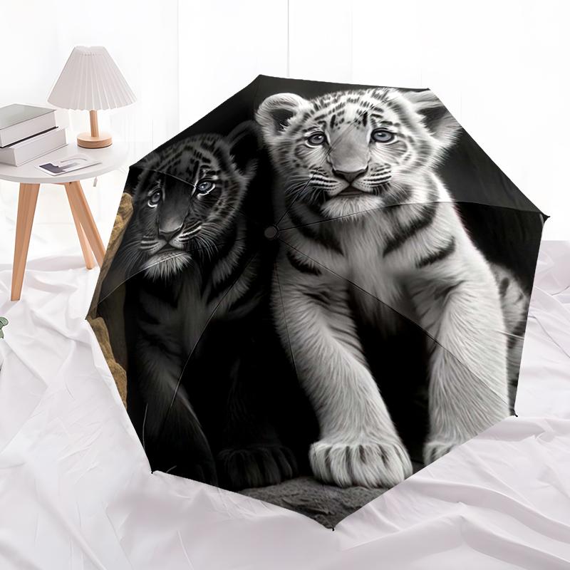 

1pc Tiger, Lion pattern Umbrella Portable Folding Umbrella Iron Frame Hole Bone Structure Outdoor Home Umbrella разноцветный