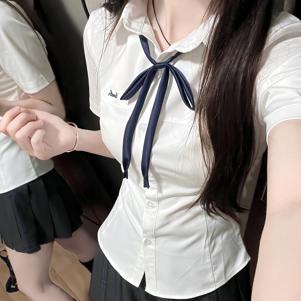 Kojima Women's Autumn Short-Sleeve Waist-Hugging Shirt - Japanese Academy Style