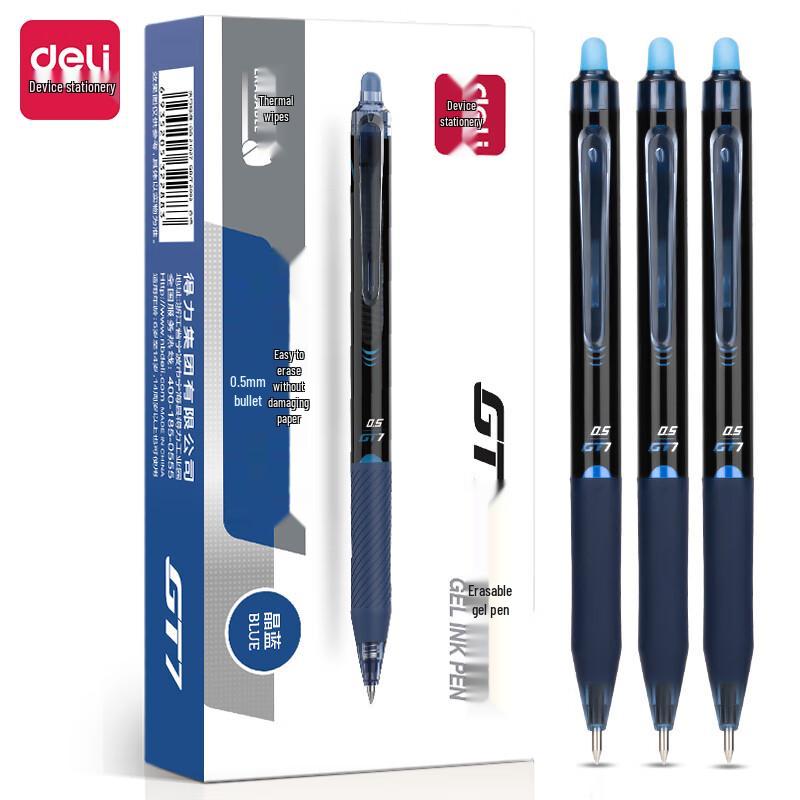 Deli GT7 0.5mm Ret retractable Erasable Gel Pens, Black, 12-Pack
