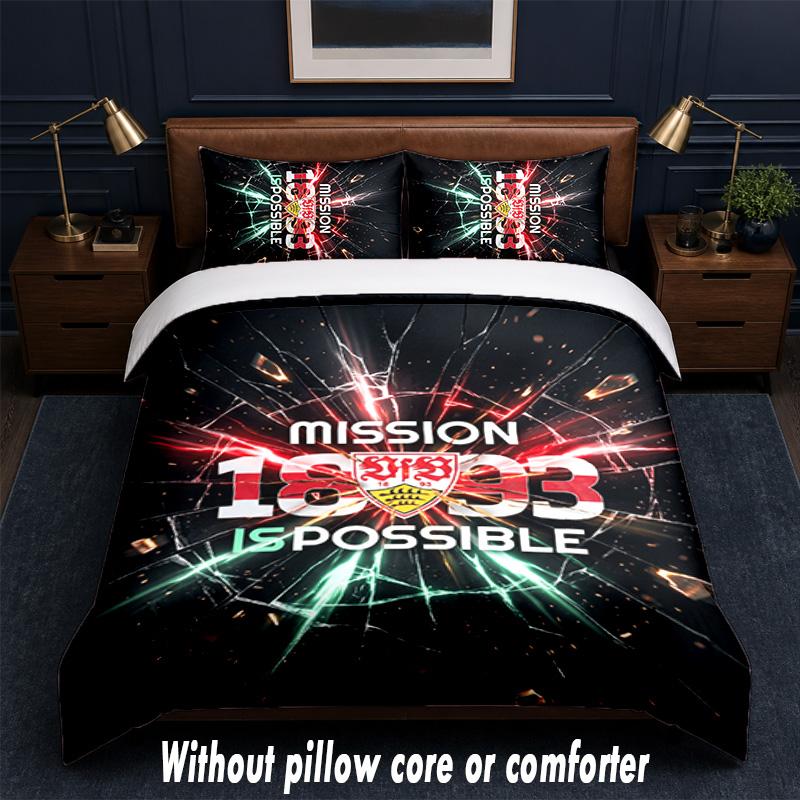 Set Biancheria da Letto con Design Calcio VfB Stuttgart 1 Copripiumino + 2 Federe Morbido Traspirante Biancheria da Letto per la Casa