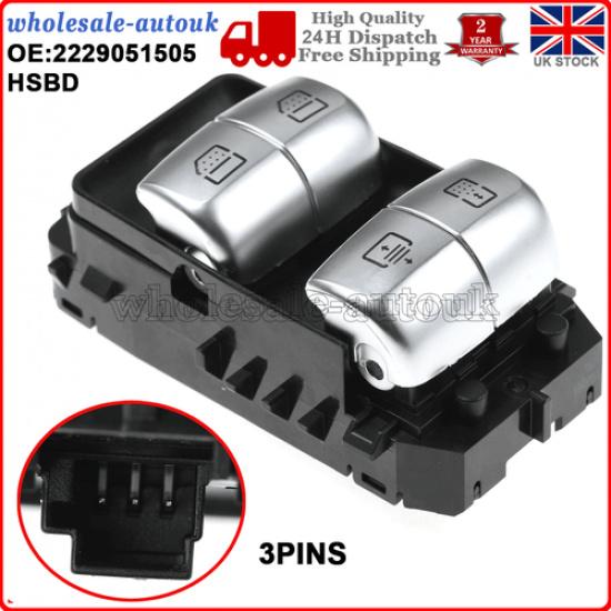 For Mercedes S-Class W222 Rear Window Main Control Switch Black 3Pin A2229051505