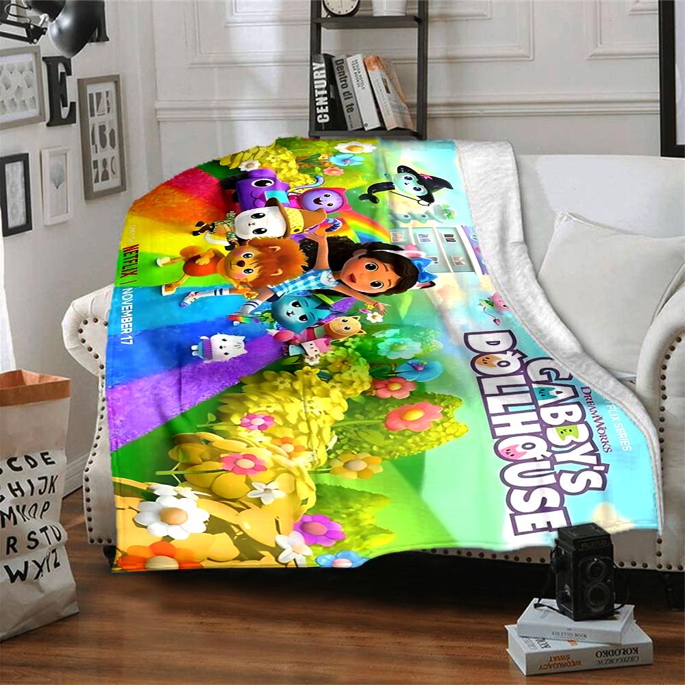 1Pc Magical Dollhouse Rainbow Wonderland Flannel Fleece Blanket Soft Warm Throw Blanket for Sofa Bed Couch Home Decor Lightweight Travel Nap Blanket X