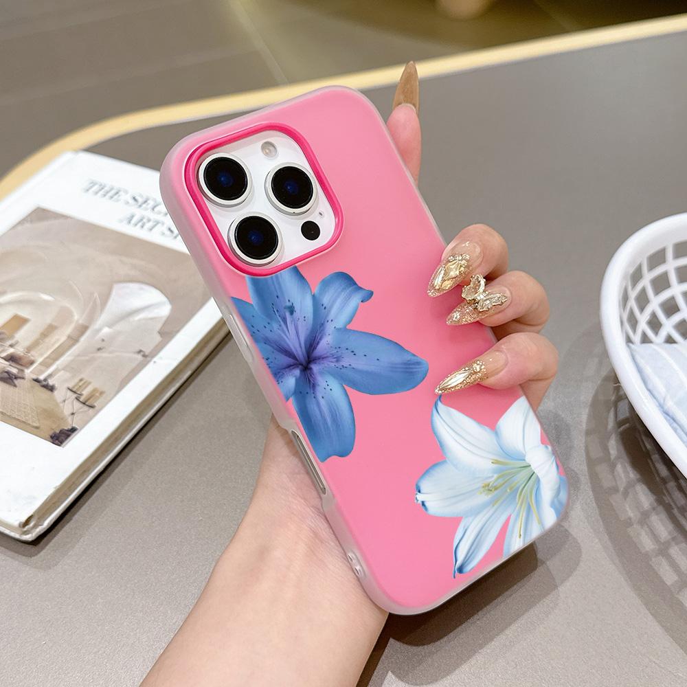 

Силиконовый Матовый Чехол для Телефона 2 в 1 Конфетного Цвета для iPhone 17 Air 16e 16 15 14 13 Plus 12 11 Pro X XR Max Элегантный Синий Узор Лилии iPhone 13 ProMax