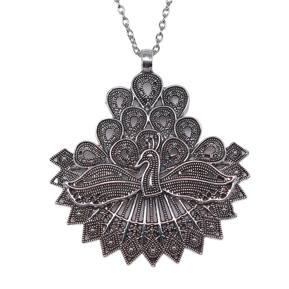 Peacock Pendant Bird Necklace Owl Ethnic Boho Jewelry for Female 45cm or 70cm Long Chain
