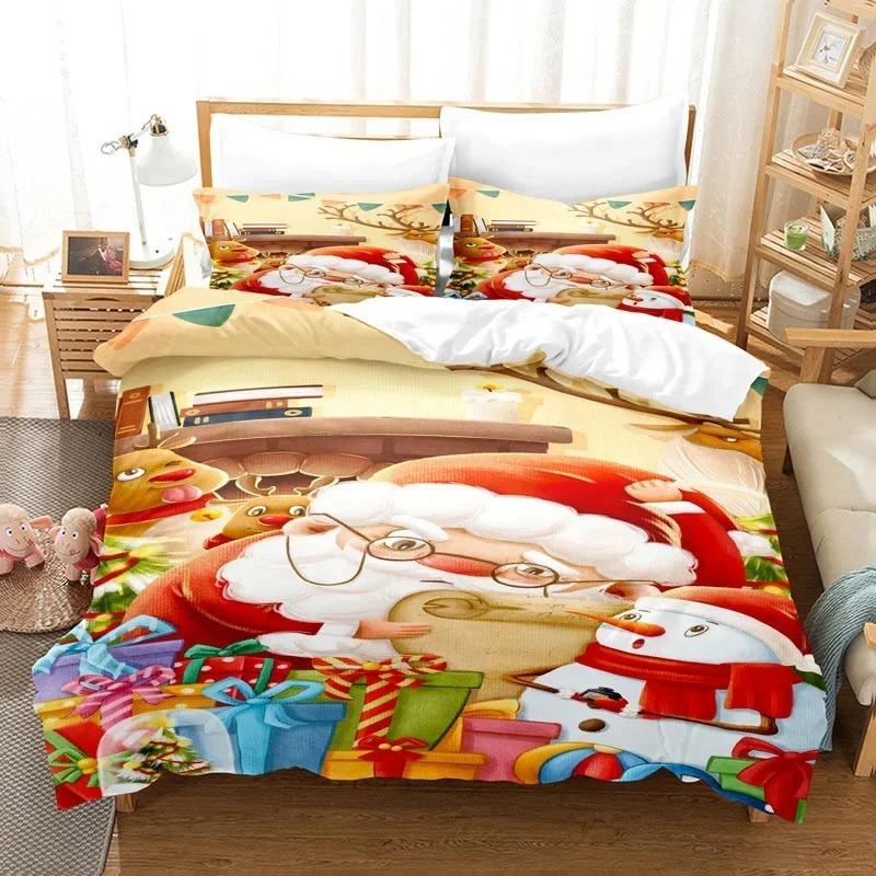 3PCS Single-sided Merry Christmas Printed Comforter Bedding Sets Comfortable Bedspreads Comforter Duvet Bedding Birthday Gift