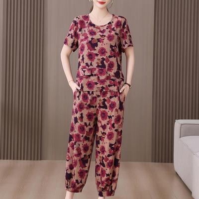 Yazlık Kadın İki Parça Takım Büyük Beden Zarif Pamuk Keten Pantolon Takımları Günlük Kadın Giyim