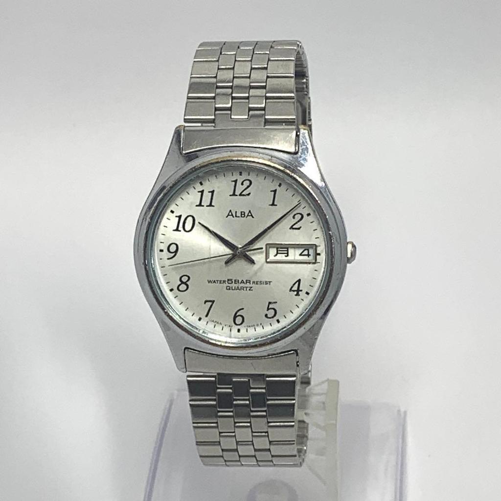 282 [Battery Replaced and Cleaned] Working Item SEIKO Men's Watch Seiko ALBA Silver Day Date Calendar Quartz Popular Rare