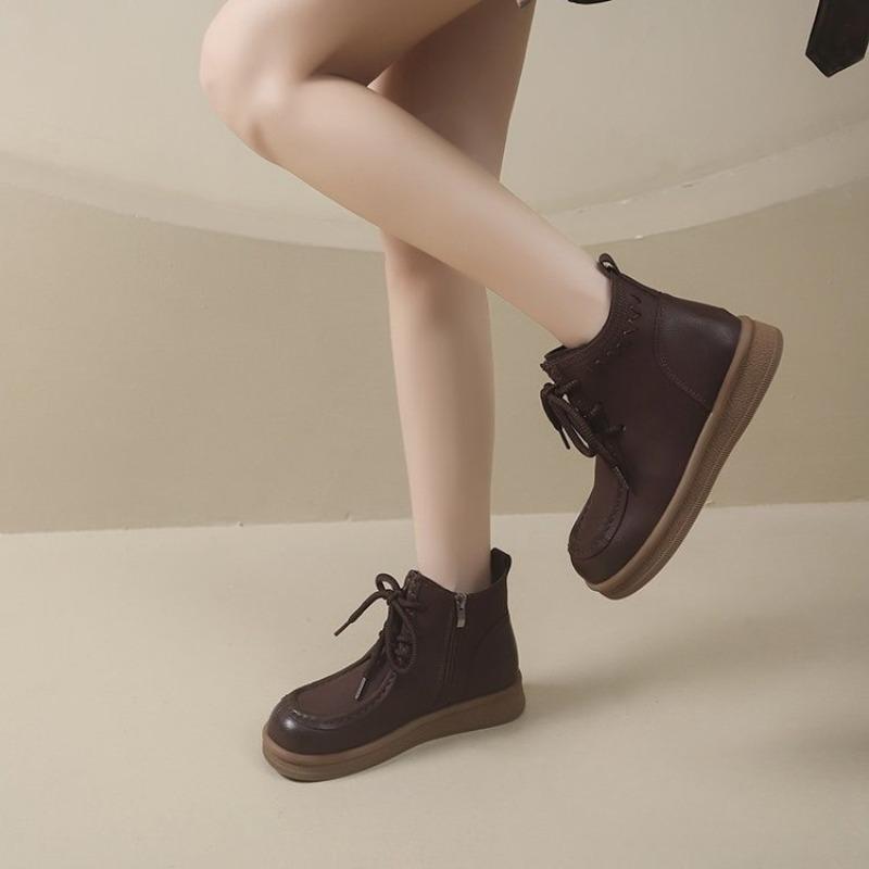 New Lace-up Boots, Women's Soft Leather Ankle Boots, Retro Boots, Women's Shoes