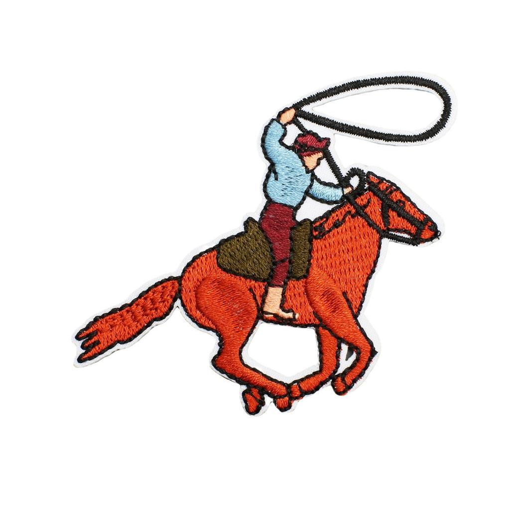 New Decoration Patches with Western Popular Denim Embroidery Stickers Horse and Pistol Embroidery Stamps Embroidery Labels