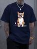 Plus Size Men's Lovely Cat Print T-shirt, Summer Trendy Casual Short Sleeve Tees, Big & Tall