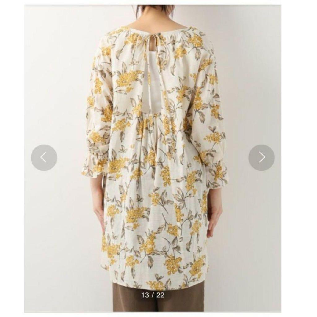 SLOBE IENA Lilas Print Tunic Blouse Cotton Linen Floral Pattern Free Size
