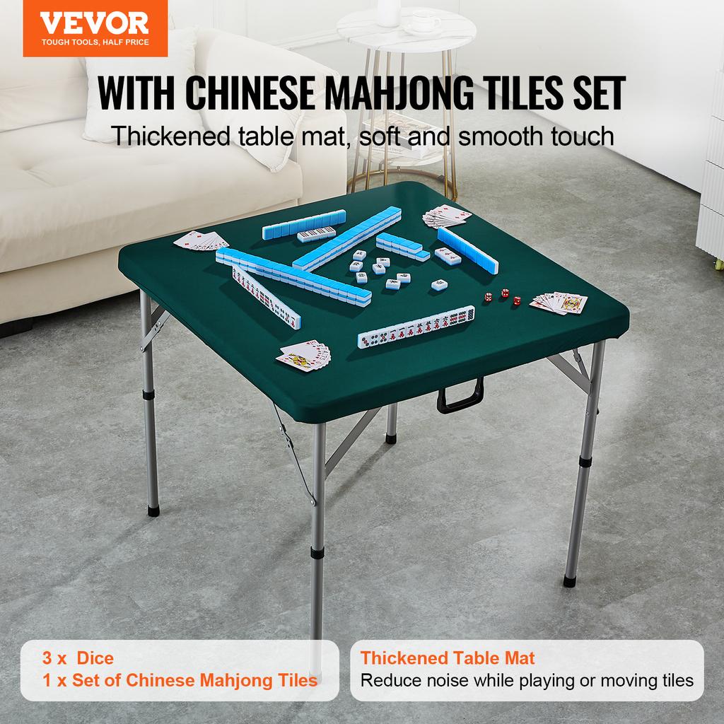 VEVOR Fold-in-Half 4 Player Card Table with 144PCS Majiang Tiles and 3 Dice with Wear-Resistant Green Tabletop & Carrying Handle