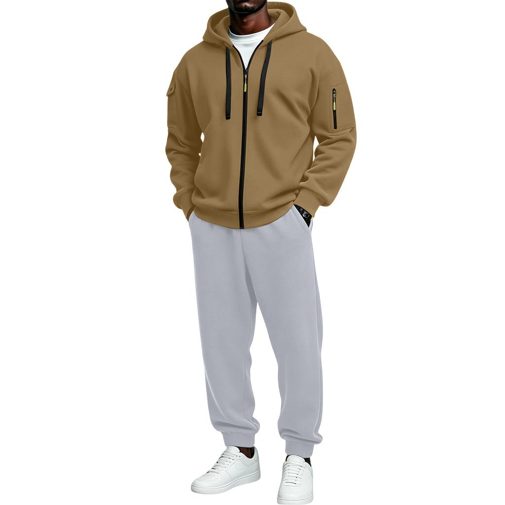 Men's Athletic Full Zip Hoodie and Black Pants Casual Track Suit 2 Piece Set