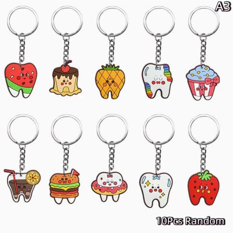 10Pcs Cartoon Dental Tooth Shape Model Simulation Keychain Keyring Dental Clinic Gift Kids Pendant