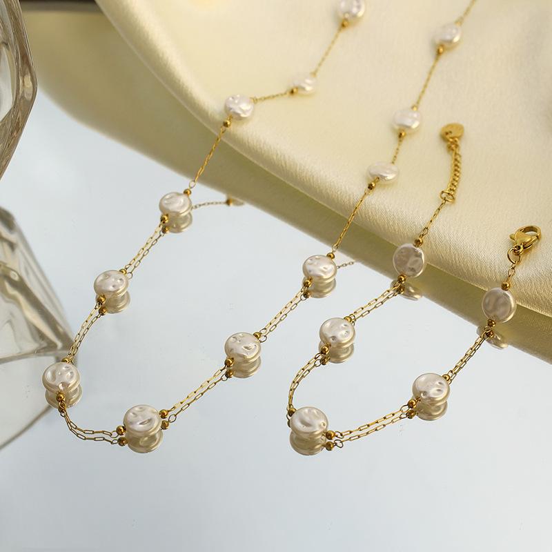 Stainless Steel Personalized High-Quality Popular Non-Fading Texture Round Bead Collarbone Necklace Bracelet Set Elegant Accessories