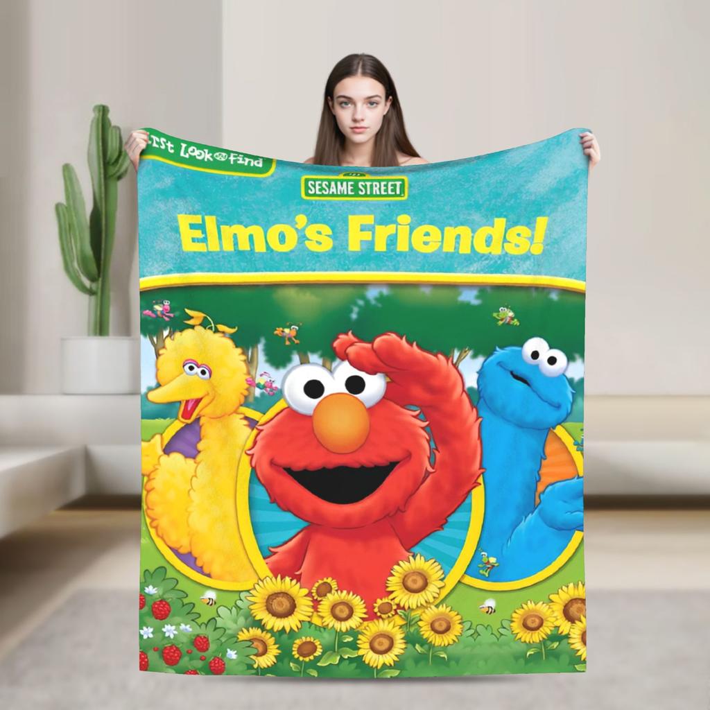 Warm Soft Blanket Travel Office Cookie Monster Elmo Throw Blanket  Flannel Bedspread For Outdoor Funny Sofa Bed Cover