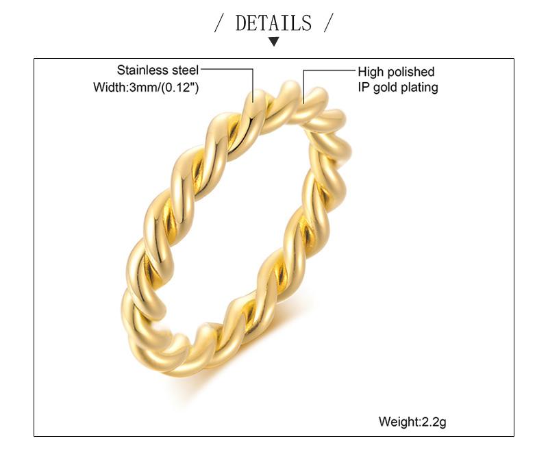 3mm Braided Twist Ring for Women Stainless Steel Gold Color Twist Rope Rings Infinity Stacking Band Wedding Jewelry