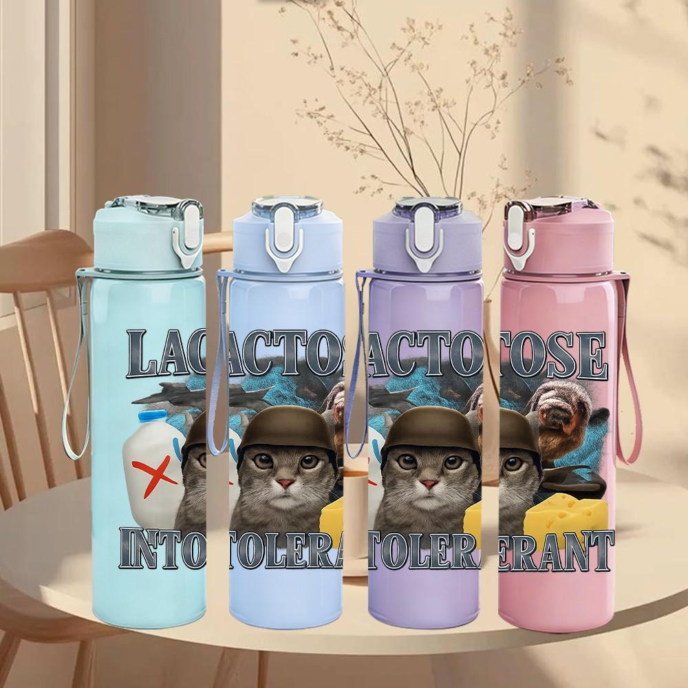 1PC Lactose Intolerant Cat Print 750ml Color Plastic Sports Water Bottle Leakproof Flip Straw Lid Suitable for Sports Office Home Use