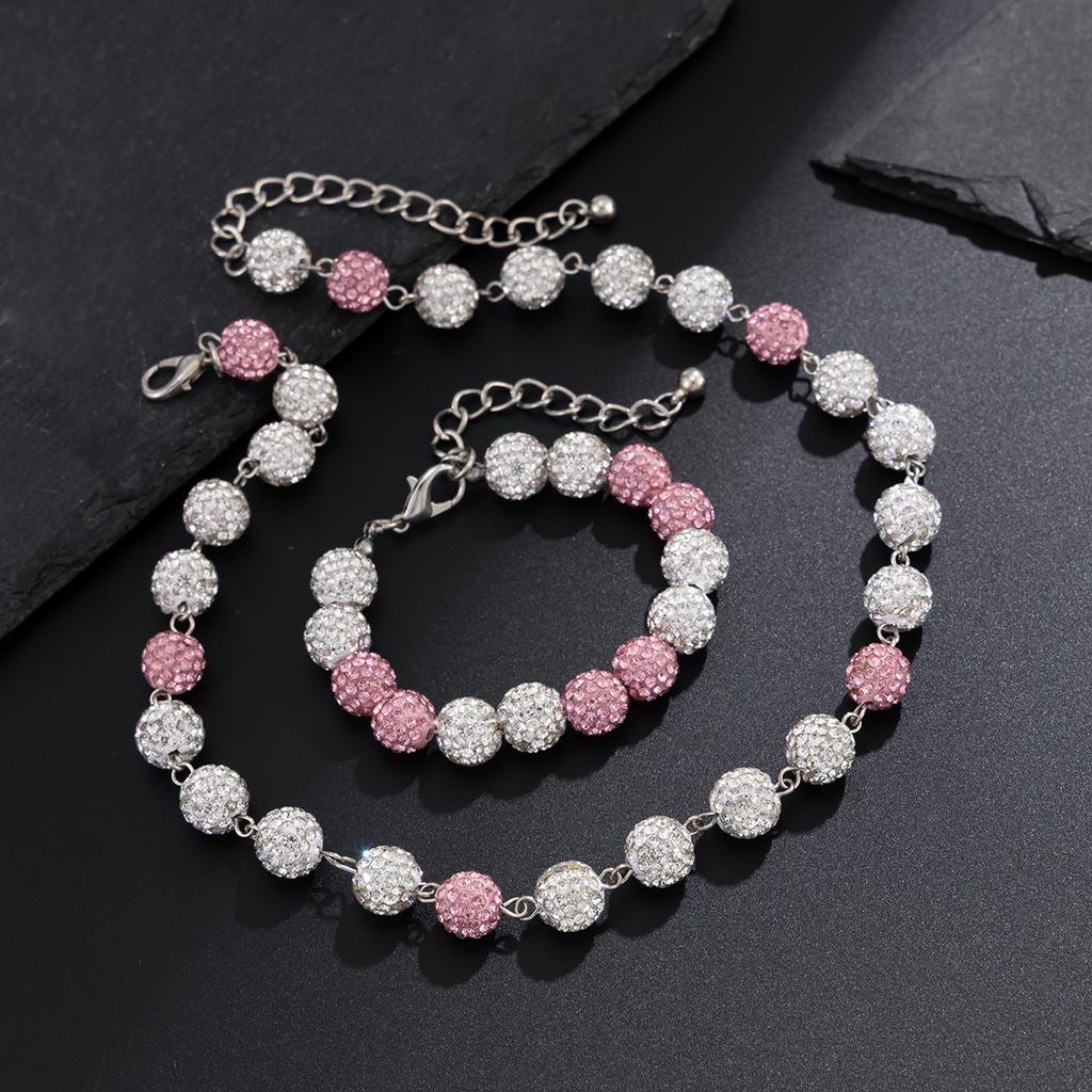 Buntes Diamantkugel-Ketten-Armband-Set für Herren Hip-Hop Nische Herren-Schlüsselbein-Kette Perlenarmband