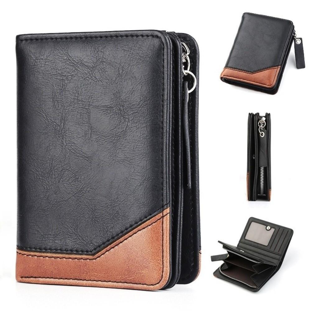 Pu Leather Men Short Wallet Zipper Men Card Holder Fashion Business Clutch Bag  Women